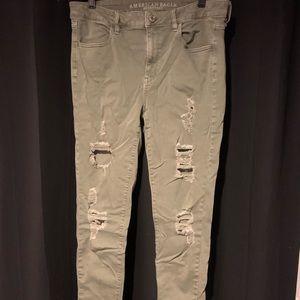 14 American Eagle Ripped Sage Green Jeans